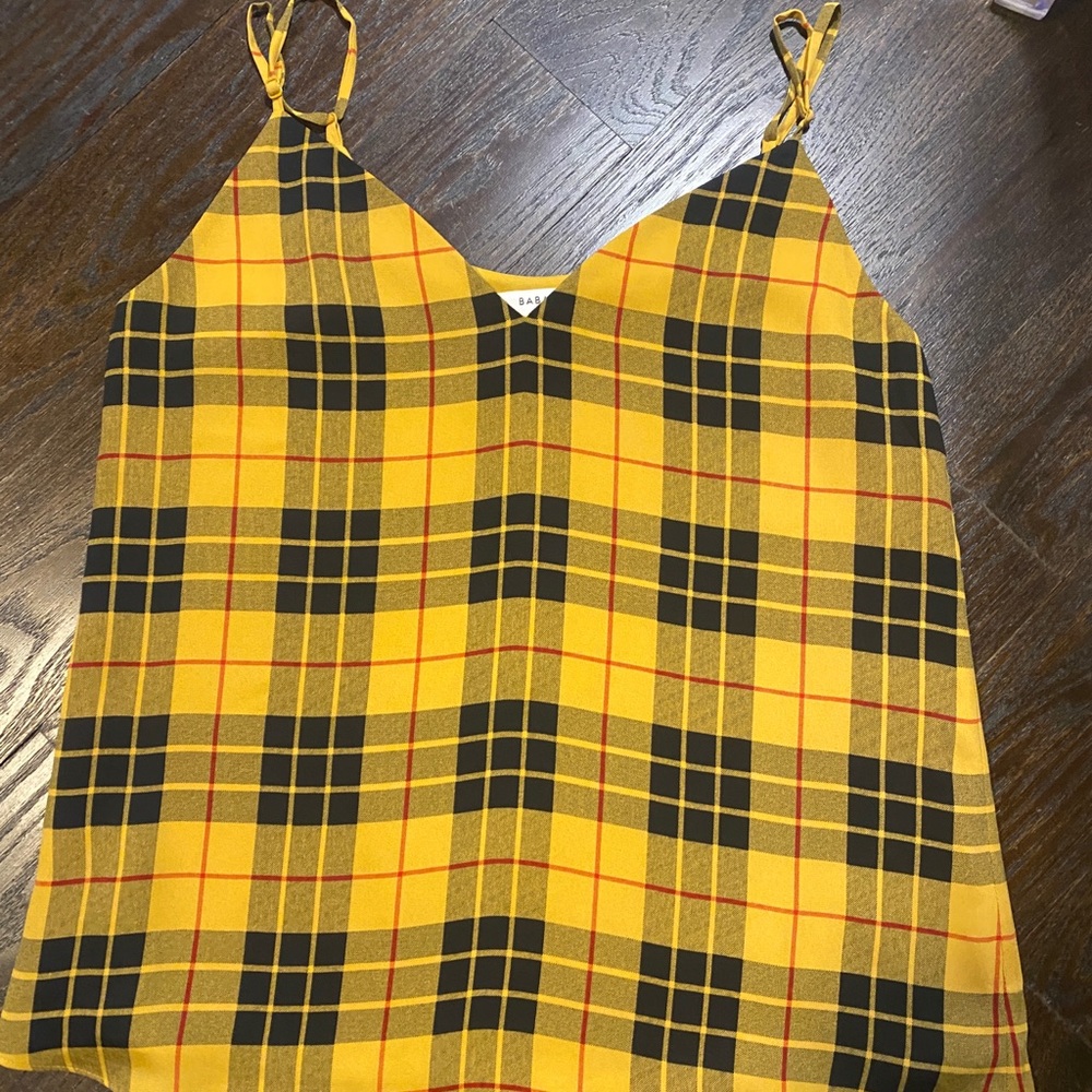 Ariztia spaghetti strap plaid blouse